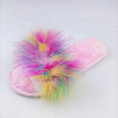 China Fashion Trend Customized Fluffy Hairy Ladies Flat Slippers Comfortable Soft Tie Dye Open Toe Flat Ladies Slippers for sale