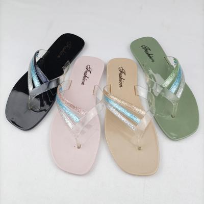 China Fashion News 2020 Trend Fashion Jelly Slippers Ladies Flat Flip Flops Color Glossy Vamp Flip Flops for sale