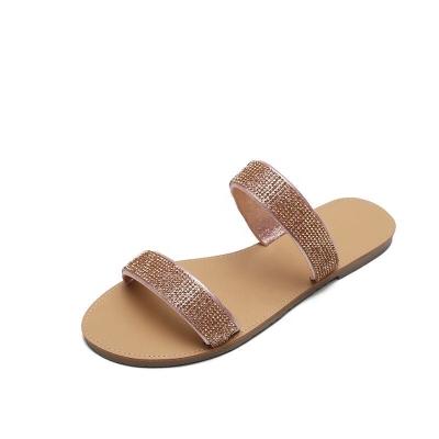 China New Arrival Fashion Trend Wholesale Sexy Summer Women Sandals Outdoor Flat Slides Shining Diamond Ladies Slippers for sale