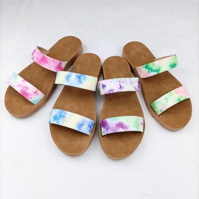 China light & Flat 2021 Fashion Women Sandals Tie Dyeing Slipper Summer Casual Slippers for sale