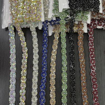 China Pointback Crystal Clear Rhinestone Trimming Bridal Sash Trim, Wedding Belt Trim, Crystal Beaded Trim for sale