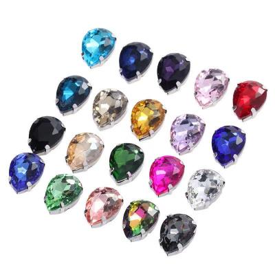 China Garment Accessary Sew On Crystal stones Pear Shape in silver color prong setting high quality glass made claw rhinestone for sale