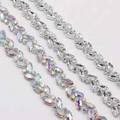 China Flatback Rhinestone Jewelry Chain Trim Sew On Horse Eye Crystal Glass Ribbon Applique Trim Sew on Clothes Bag Accessories for sale