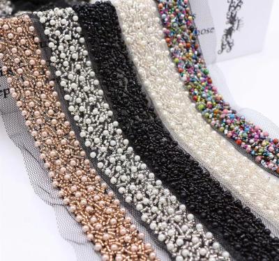 China 3D Exquisite bugle bead lace tape, heavy beading lace ribbon heavy beaded lace trim for sale