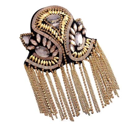 China 3D Fancy Shoulder Patches, Shiny Beaded Dance Costume Appliques with Chain Tassels Beaded Rhinestone Crystal Epaulets for sale