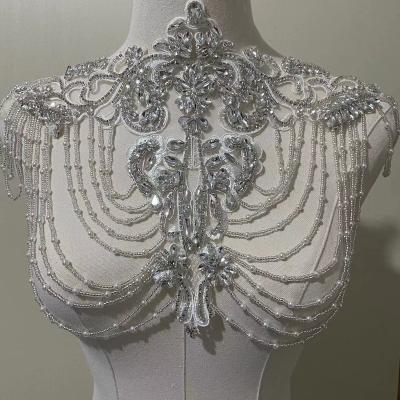 China Handmade Beaded transparent Mesh,Bridal Full Crystal Rhinestone Applique for sale