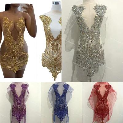 China Flatback 78cm Long full body Crystal Embroidery Beaded Panel Long Rhinestone Bodice applique dress for sale