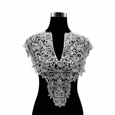 China 3D Large  Embellishment  bodice flowers Floral Embroidered Lace Neckline Applique for sale