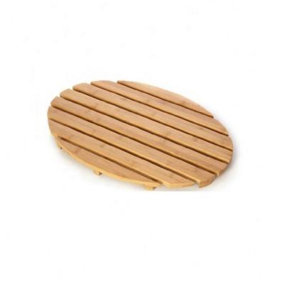 China Viable Bamboo Bath Mat Luxury Multipurpose Non Slip Shower Cover Bathroom Door Oval Wooden Floor for sale