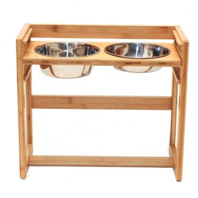 China Production Detail Size Pet Food Sustainable High End Large Slow Feeder Plates Bamboo Adjustable Pet Feeder for sale