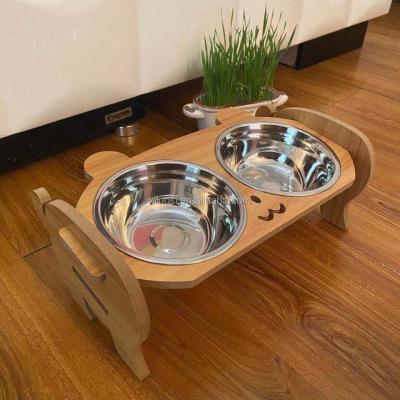 China Viable the most popular manufacturer bamboo multifunctional adjustable height trend bamboo pet bowl feeder for sale