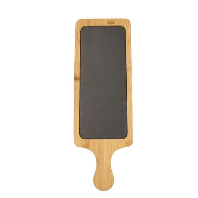 China Disposable Cheese Board Kitchen Charcuterie Dish Tray Pizza Serving Paddle With Bamboo Handle for sale