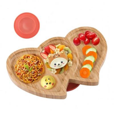 China Viable Boutique Wholesale Heart Bamboo Suction Dish Party Dish Set For Baby for sale