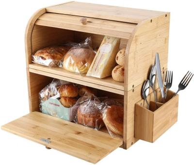 China Viable Wholesale Bamboo Wooden 2 Layer Basket Food Container Bread Storage Box Bin For Kitchen for sale