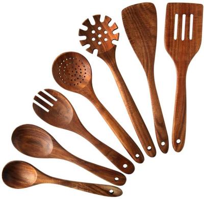 China 7 PCS Sustainable Teak Wooden Spatula Spoons Cooking Smooth Sold Non-Stick Cookware Set for sale