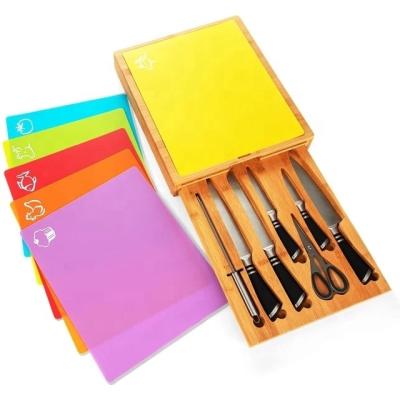 China Viable Flexible Plastic Cutting Boards For Kitchen Dishwasher Safe Thick Chopping Board Mats With 6 Color Icon Set for sale