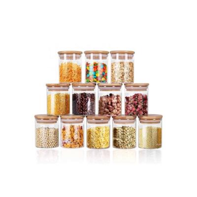 China Small Capacity Freshness Keeping Airtight Bamboo Lids Borosilicate Glass High Spice Storage Jars 4Oz 5.5cm*6 for sale