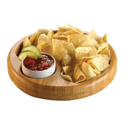 China Round Shape Sustainable Natural Bamboo Snack Bowl Set Chip And Dip Platter Serving Tray for sale