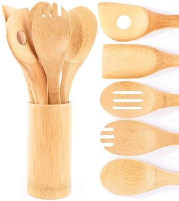 China Sustainable Kitchen Accessories Set Wooden Utensil 6 Piece Bamboo Cookware Set for sale