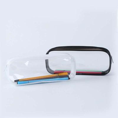 China Schools & Transparent Clear School Pen Bag Pencil Case PVC Design Unique Black White Zipper Offices For Kids for sale