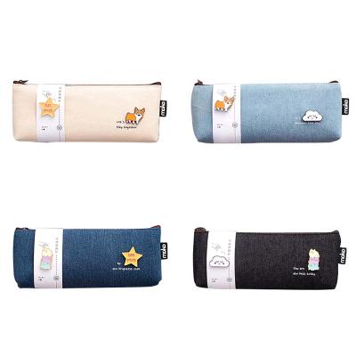 China Schools & New Office Design Student Stationery Zippered Plain Canvas Pen Bag Multifunctional Pencil Cases for sale