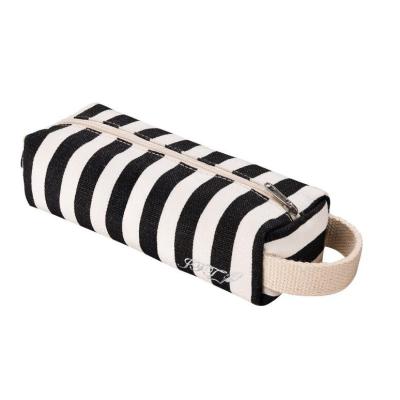 China Schools & Offices Striped Reusable Design Pen Bag Plain Canvas Eco Durable Zipper Pencil Case for sale