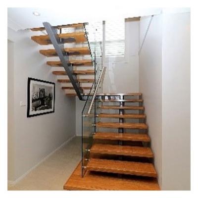 China Alucasa Modern Floating Center Straight Stairs Spine Staircase Medium Stringer Staircase with Wood Tread and Frameless Glass Railing for sale