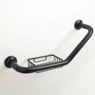 China Modern 135 Degree Matte Black Grab Bar With Soap Holder for sale