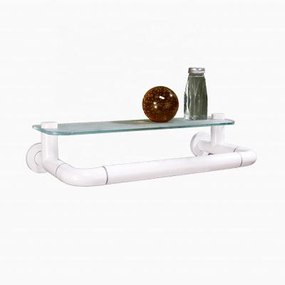 China Wall Mounted Type Bathroom Wall Mounted Glass Shelf With Towel Rack for sale