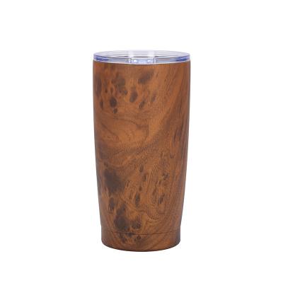 China PORTABLE Economic 20oz Wooden Grain Tumbler Double Wall Insulated Stainless Steel Coffee Mug Thermal Mug With Straw Lid Water Cup for sale