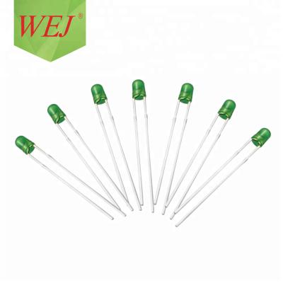 China Gap 5mm Low Power Consumption RoHS 3mm Led Diode 30mA 3.0-3.4V Round Head Green DIP Led for sale