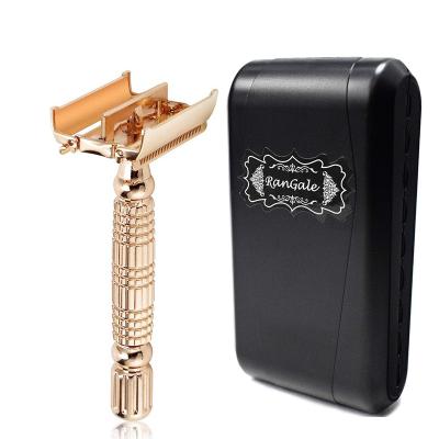 China Double Edge Single Blade Safety Razor Men's Butterfly Shaving Open Twist To Open Gold Plated With 5 Premium Blades, 1*ABS Case for sale