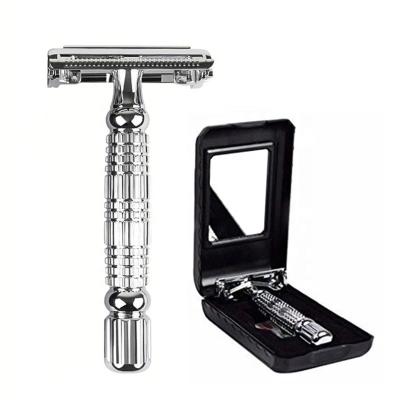 China Deluxe Single Blade Double Edge Razor Manual Safety Razor With Built-in Case Mirror for sale