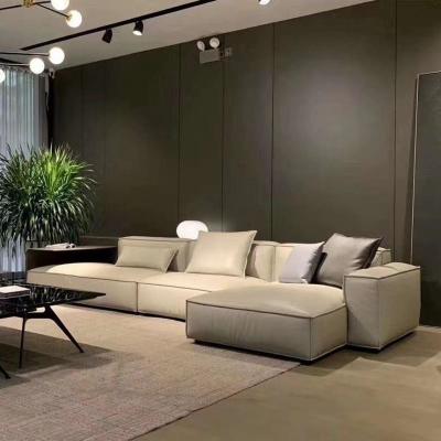 China Modern Nordic Modern Square Full Layer Tufted Italian Leather Full Layer Minimalist First Light Living Room Luxury High End Leather Sofa for sale