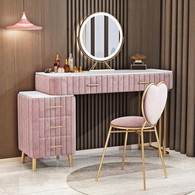 China Gold Extendable Simple Modern Dressing Table Make Up Table And Chair Combination Bedroom Dresser With Drawer for sale