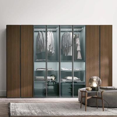 China Custom Assembly Home Wardrobe Custom Tempered Glass Wardrobe Swing Sliding Door Wardrobe Light Luxury Modern Minimalist Whole Door for sale