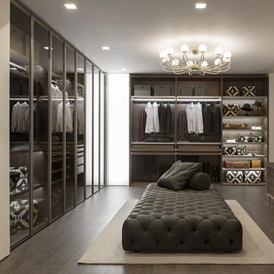 China Modern Light Luxury Imported Tempered Glass Flat Wardrobe Whole Assembly Home Custom Made Wardrobe for sale