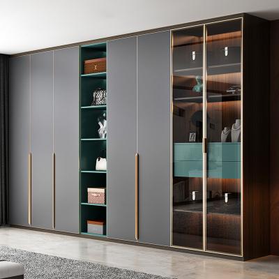 China Modern Italian Light Luxury Custom Glass Door Wardrobe Swing Door Wardrobe Master Bedroom Minimalist Overall Customization for sale