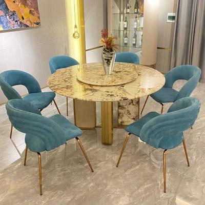 China Italian style lightweight luxury high end custom extendable round villa restaurant stainless steel natural marble glass dining table for sale