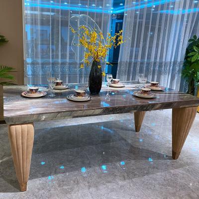 China Italian Light Luxury High End Villa Extendable Dining Table Large Luxury Dining Table Custom Style Piano Marble Painting for sale