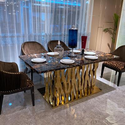 China Italian light luxury marble dining table custom made whole house furniture villa living room stainless steel support extendable high end for sale