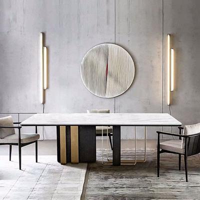 China Italian Minimalist Modern Light Luxury Marble Rock Slab Extendable Custom Made High End Extendable Rectangular Dining Table for sale