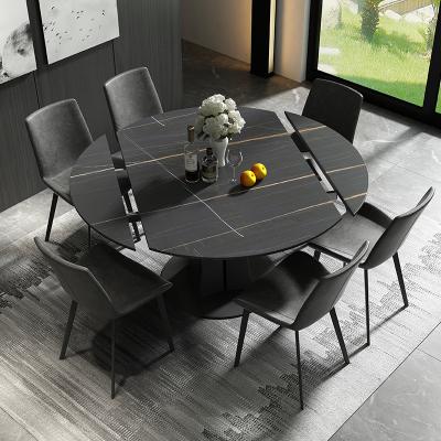 China Imported Italian-style extendable rock slab with dual-function rotation and fold-out living room dining table for sale