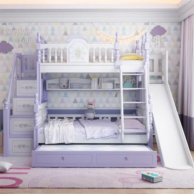 China Double Layer Modern Solid Wood Kids Bed Multifunctional Purple Princess Castle Bunk Bed for sale