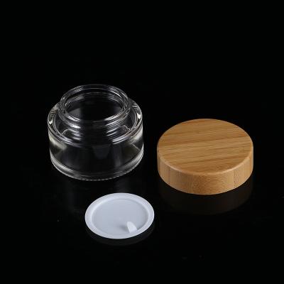 China 5g cosmetic natural bamboo cream jar frosted glass cosmetic jar for packaging for sale