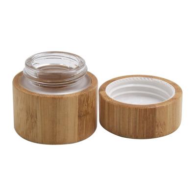 China Wholesale Luxury Cosmetic Factory Bamboo Glass Cosmetic Jar Skin Care Cream Jar 30g 50g With Bamboo Lid for sale