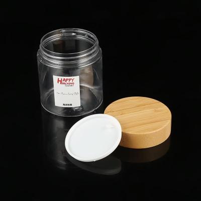 China Cosmetic Clear PET Cosmetic Jar With Bamboo Lid 50ml 150ml 250ml 500ml for sale