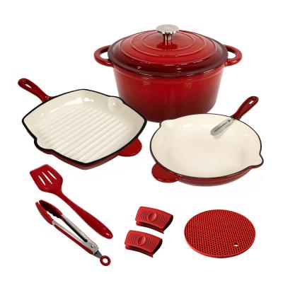 China Sustainable Hot Stick Cast Iron Modern Sale Kitchenware Non Cooking Enamel Cookware Sets for sale