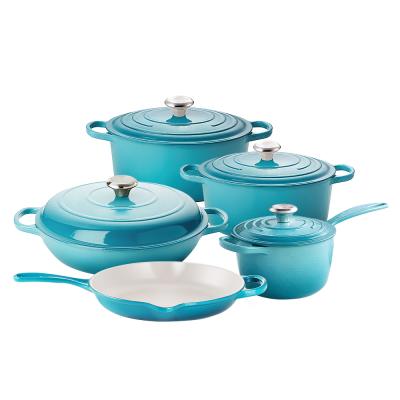 China COOKERCOOL Sustainable Hot Sale 5pcs Cast Iron Kitchen Enamel Nonstick Cookware Sets for sale