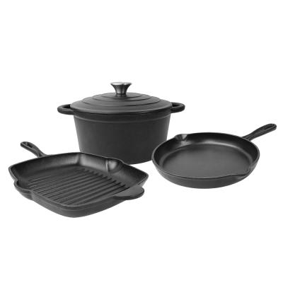 China Sustainable Wholesale Cast Iron Enamel Cookware Non Stick Black Cookware Sets for sale